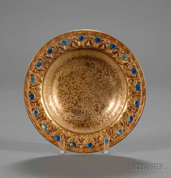 Appraisal: Tiffany Furnaces Enamel and Dore Bowl Dore metal and enamel