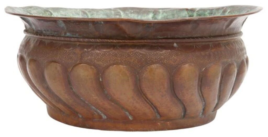 Appraisal: Continental copper wine cistern possibly th c having gadrooned body