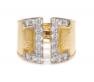 Appraisal: An Karat Yellow Gold Platinum and Diamond Band David Webb