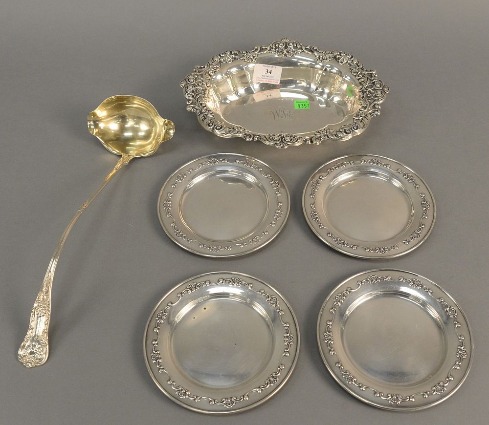 Appraisal: Six piece sterling silver group with oval dish large ladle