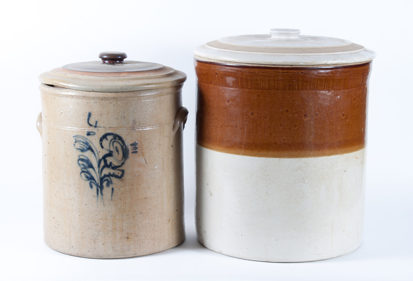 Appraisal: Two American storage crocks second half- th century salt glazed