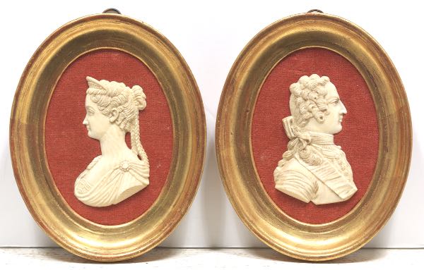 Appraisal: PAIR OF FRENCH MINIATURE PORTRAITS x Louis XV and Marie