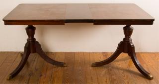 Appraisal: Mahogany Dining Table Mahogany dining table with leaf and brass