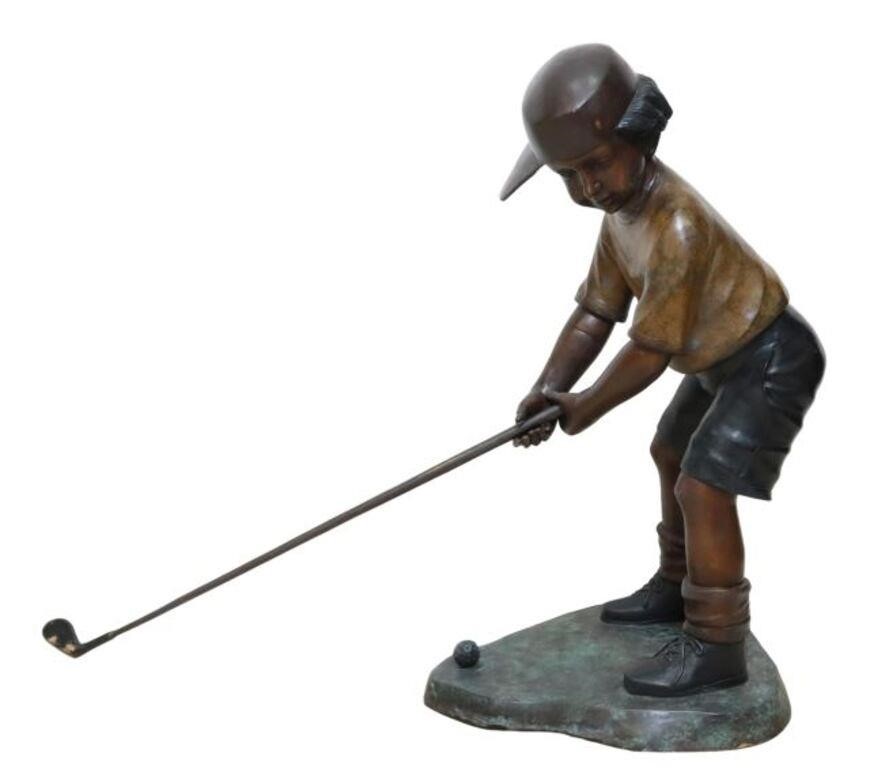 Appraisal: Life-size patinated bronze sculpture Golfer Boy signed in cast after