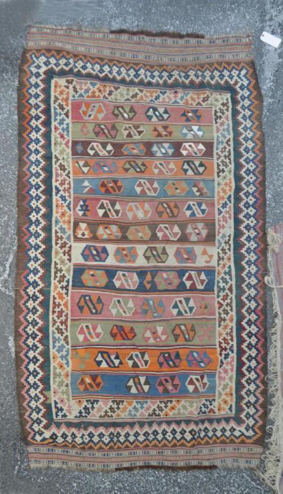 Appraisal: Medium Kilim Rug Geometric Design long wide Some edge wear