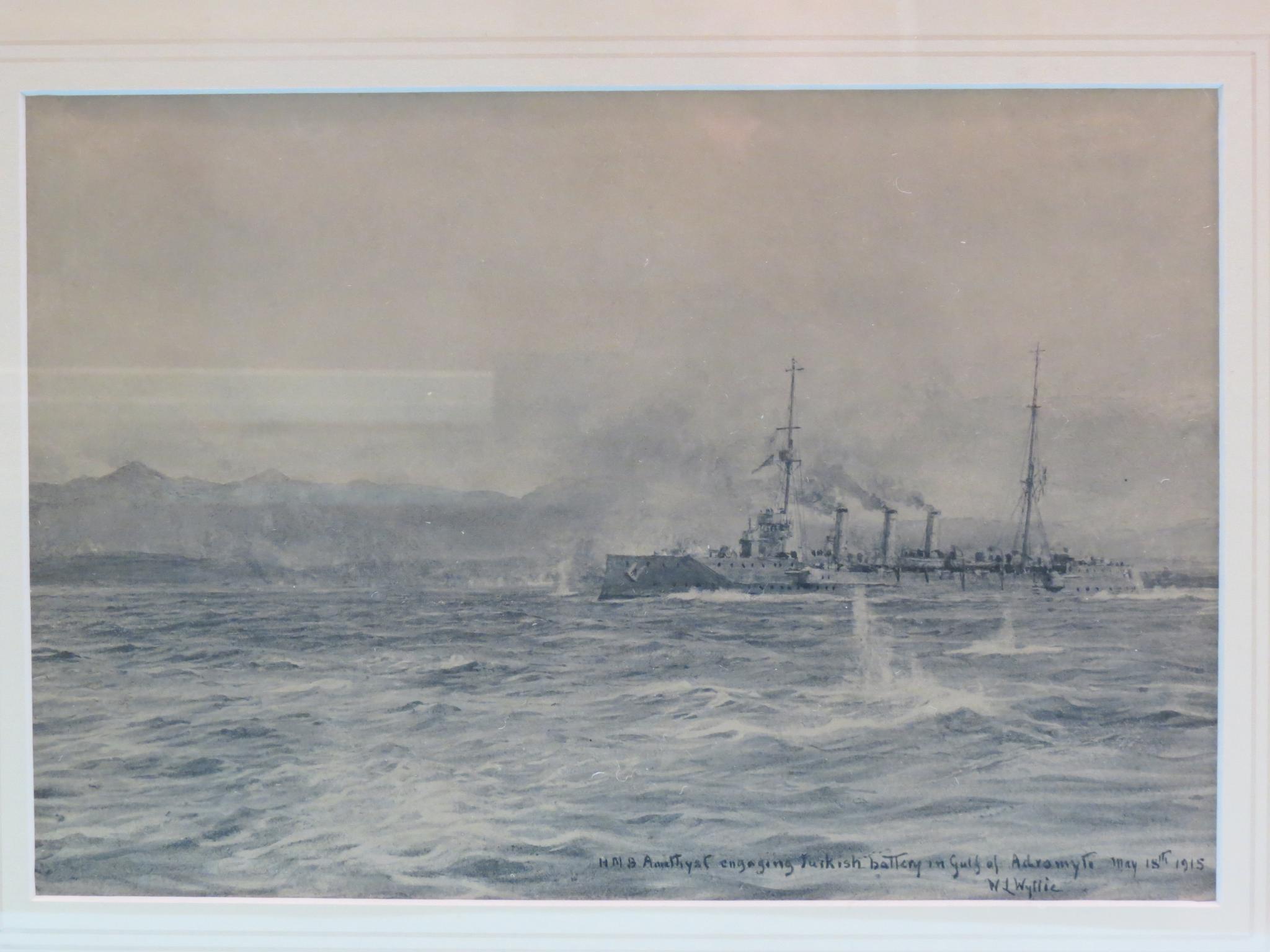 Appraisal: William Lionel Wyllie - - watercolour en grisaille entitled HMS