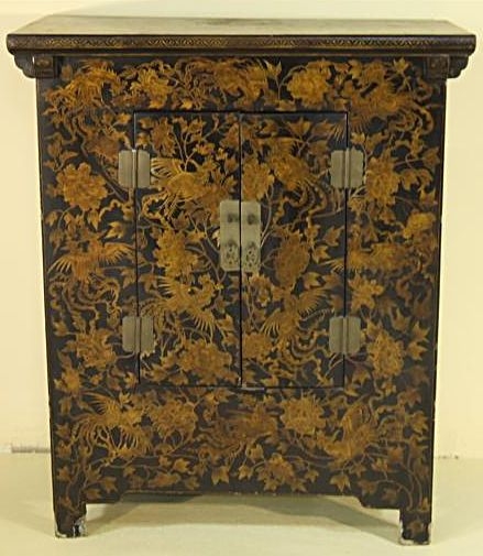 Appraisal: PAIR OF CHINESE BLACK AND GOLD LACQUER CABINETS PROV JOSEPH