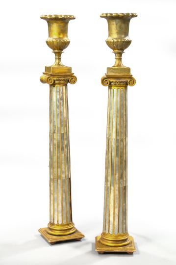 Appraisal: Pair of Italian Gilded Terra Cotta Luminaires of campana form