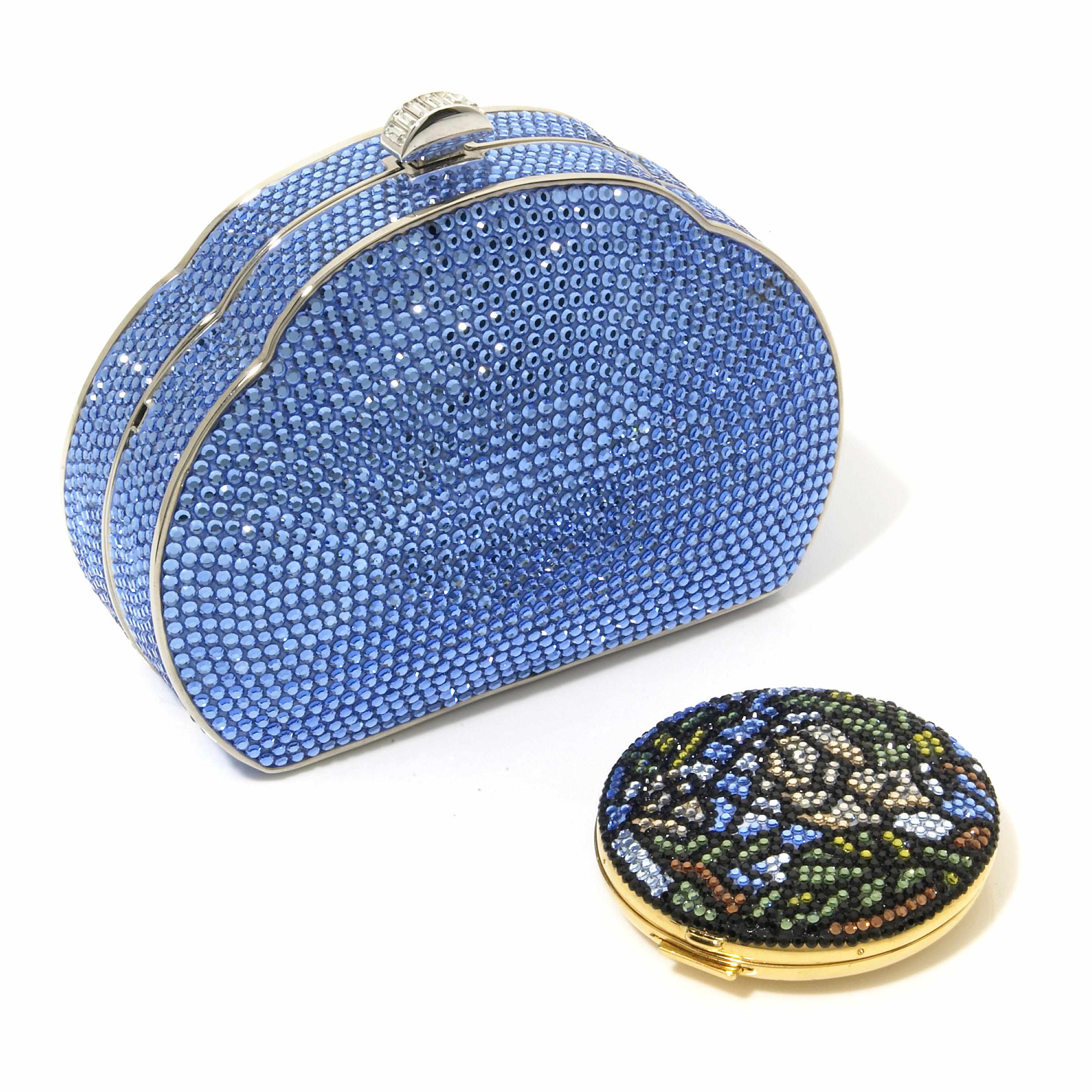 Appraisal: A blue crystal purse with scalloped top edges together with