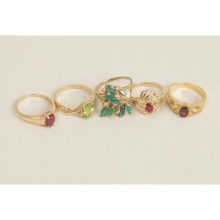 Appraisal: Five Assorted Gemstone Rings Five assorted rings comprising an emerald