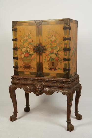 Appraisal: A WILLIAM AND MARY STYLE PAINTED CABINET ON STAND the