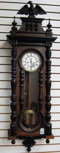 Appraisal: TWO-WEIGHT WALNUT CASE WALL CLOCK Gustav Becker Clock Co Freiberg