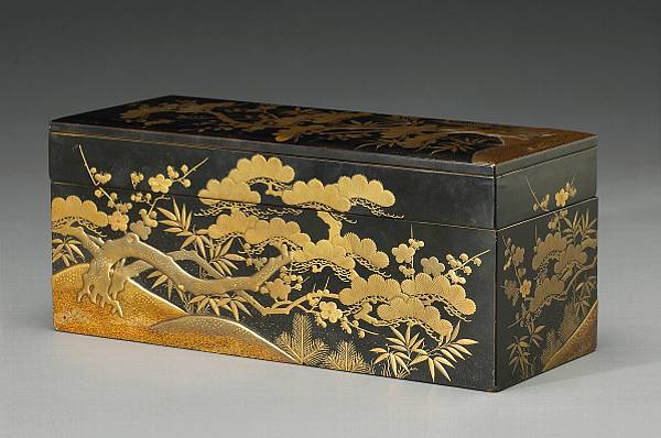 Appraisal: A gilt and black lacquer suzuribako Meiji Period The unusual