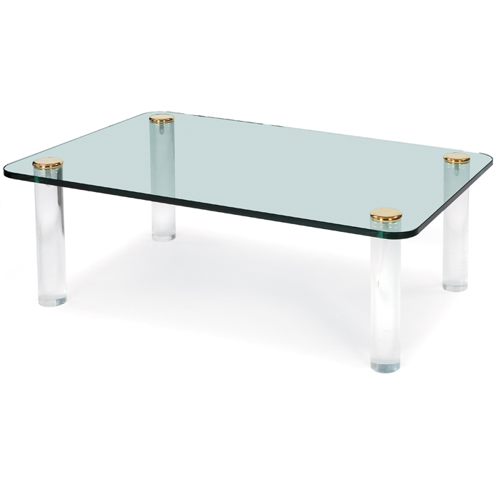 Appraisal: s coffee table four Lucite rod legs with brass-plated caps