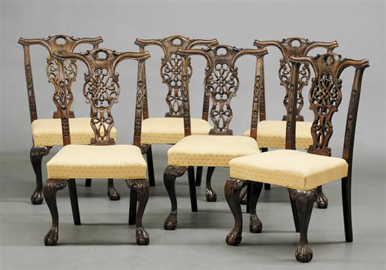 Appraisal: Six Chinese Chippendale style carved walnut side chairs yoked crestrail