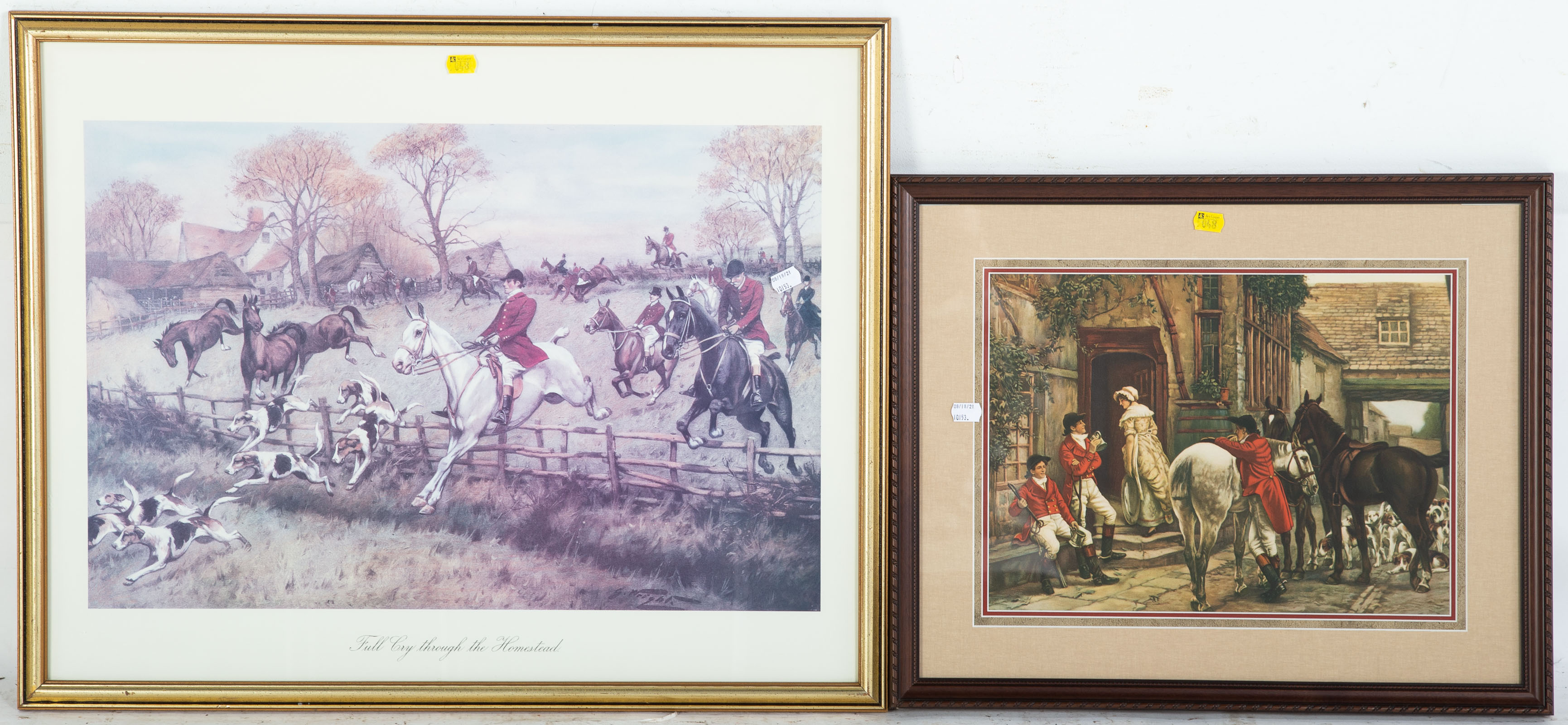 Appraisal: TWO HUNTING THEMED FRAMED PRINTS Size of largest x in