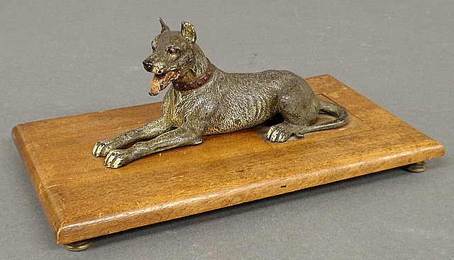 Appraisal: - Cold painted Vienna bronze recumbent Rottweiler dog c mounted