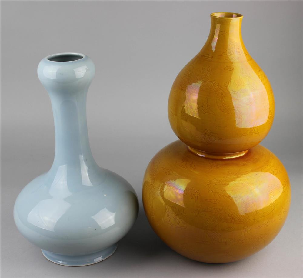 Appraisal: TWO MONOCHROME VASES QING MARKS BUT LATER the first with