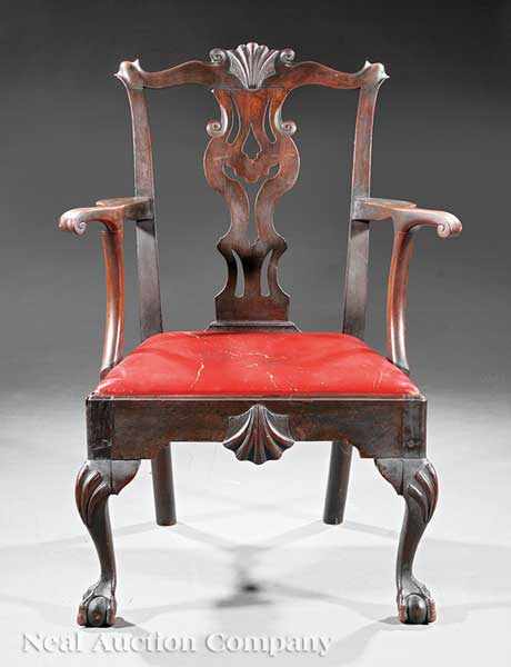 Appraisal: An American Chippendale Carved Walnut Armchair th c Philadelphia shell