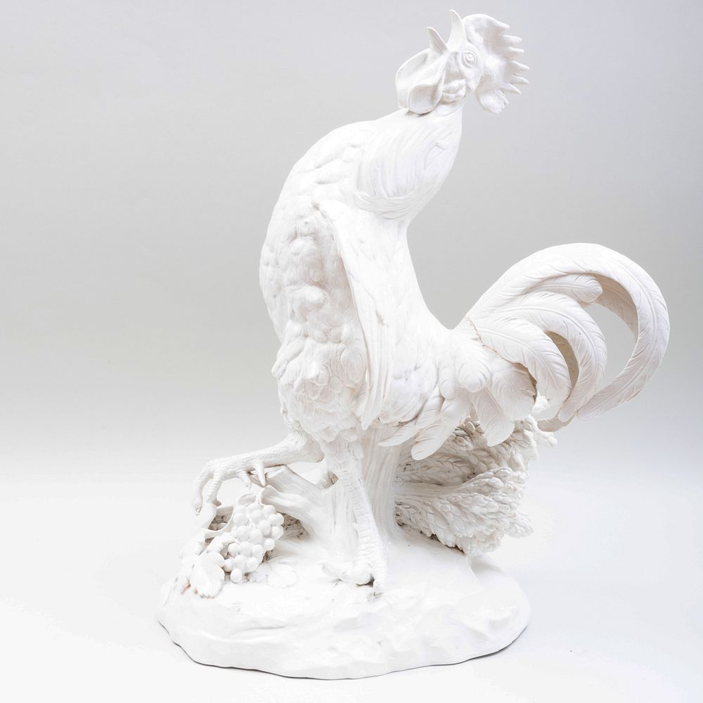 Appraisal: Large Capodimonte White Glazed Figure of a Crowing Rooster Blue