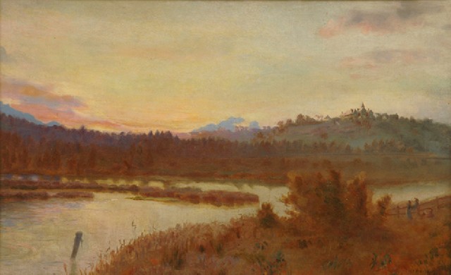 Appraisal: W C Piguenit - Lake and Mountains oil on canvas