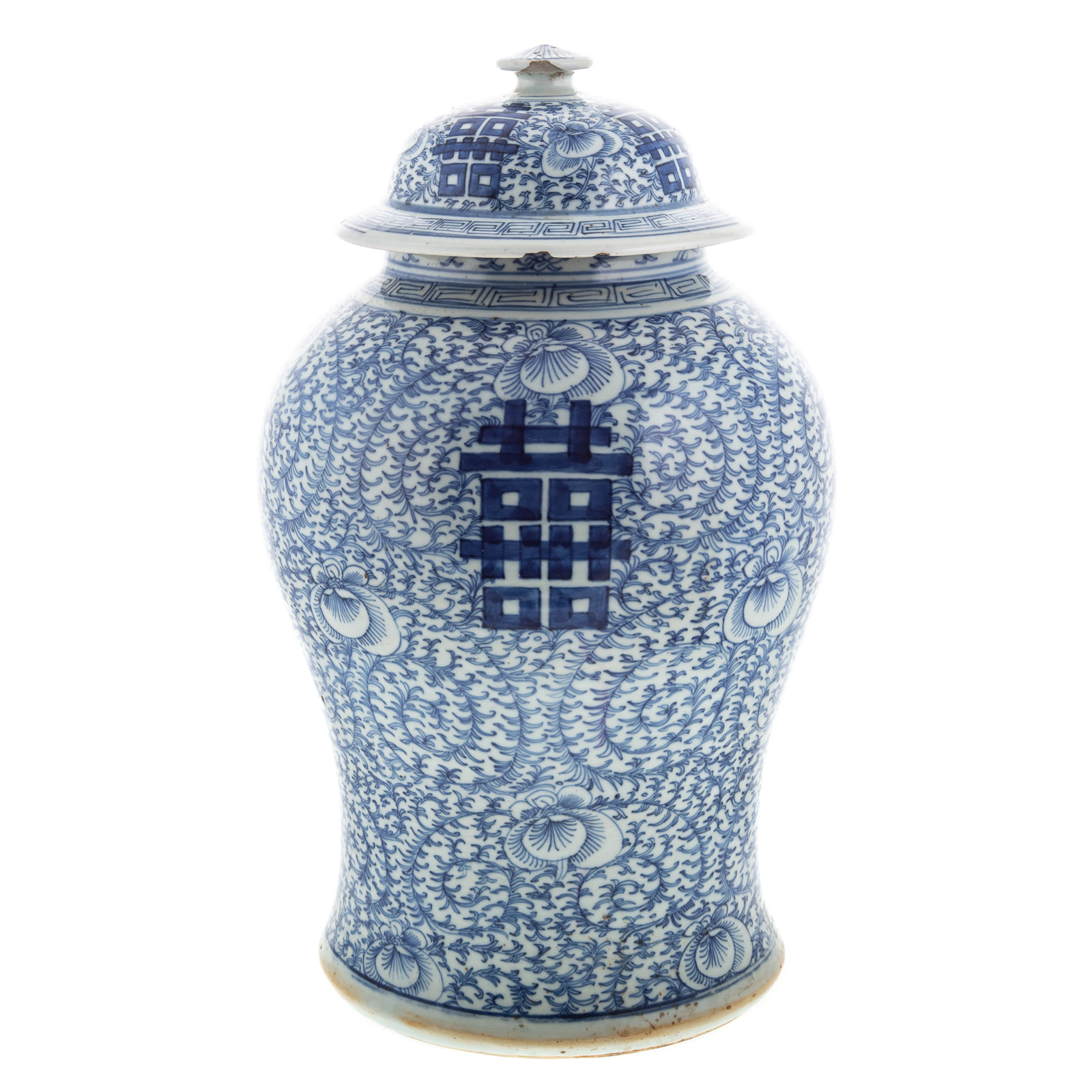 Appraisal: CHINESE EXPORT BLUE WHITE JAR Mid- th century with double