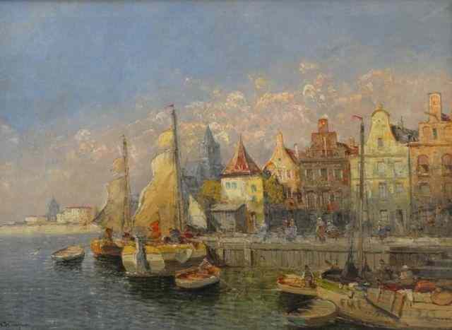 Appraisal: WAGNER H O C European Harbor Scene Signed lower left