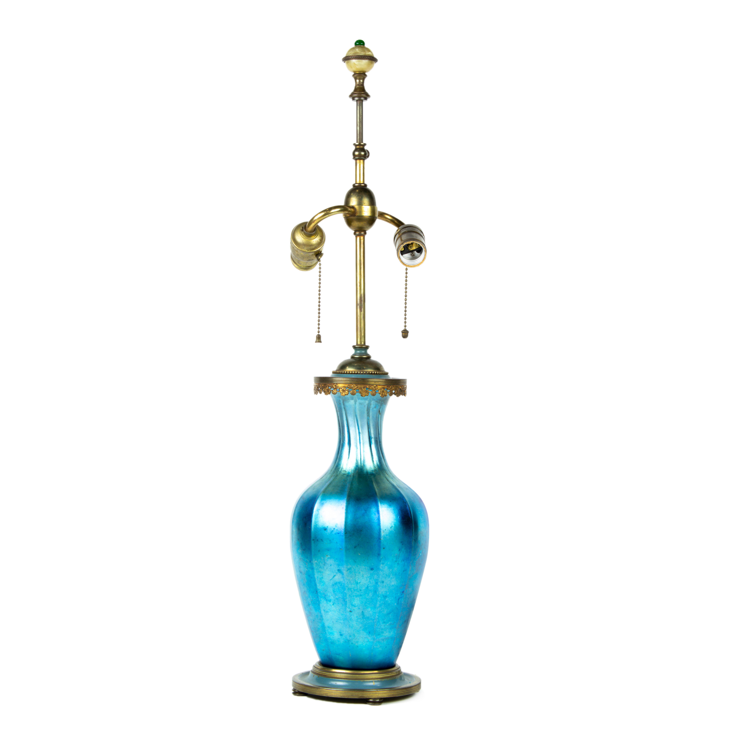 Appraisal: AN AMERICAN BLUE AURENE GLASS VASE MOUNTED AS TABLE LAMP