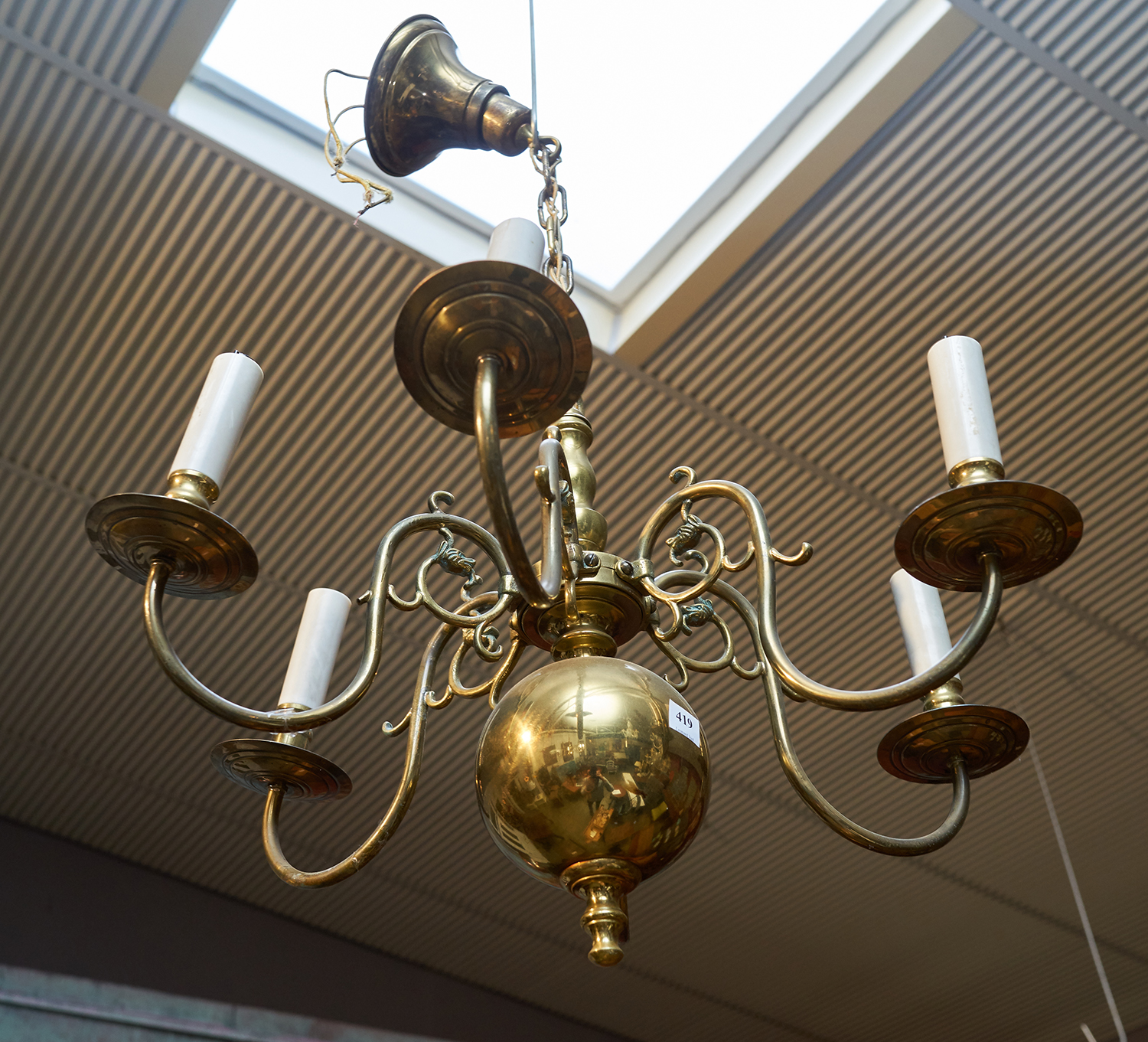 Appraisal: A DECORATIVE FLEMISH STYLE SIX BRANCH CHANDELIER Brass with animal