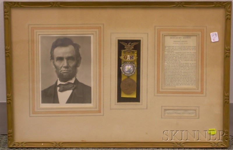 Appraisal: Framed Group of Abraham Lincoln Related Items a clipped signature