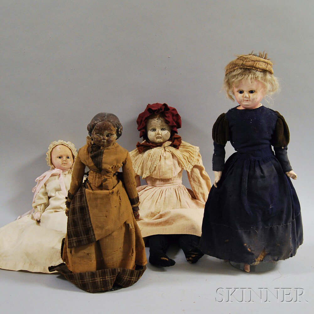 Appraisal: Four Papier-mache Dolls including a sleeping-eyed blonde girl doll and