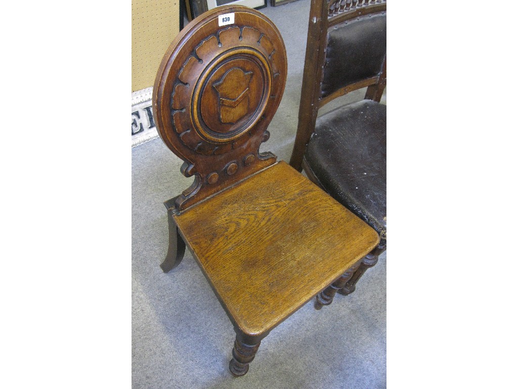 Appraisal: Victorian oak hall chair