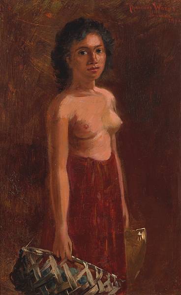 Appraisal: Theodore Wores - Samoan maid with basket signed inscribed and