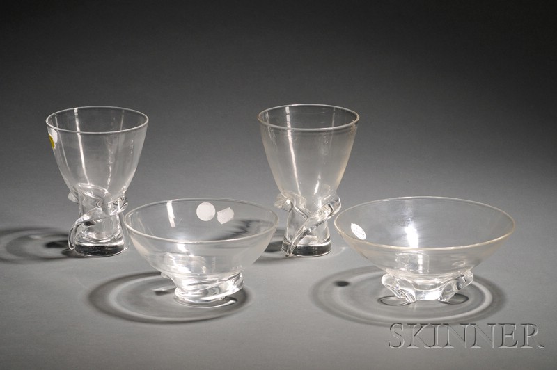 Appraisal: Four Steuben Colorless Glass Vessels a pair of mantel vases