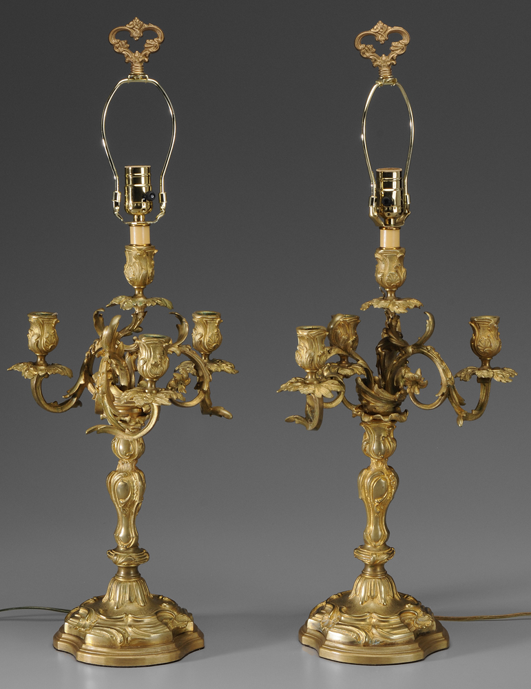 Appraisal: Pair Louis XV Style Gilt Bronze Lamp Bases French th