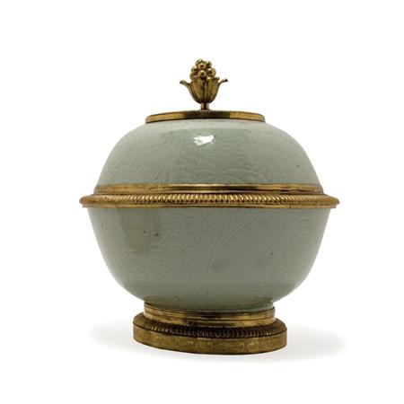 Appraisal: Gilt-Bronze Mounted Chinese Celadon Porcelain Covered Bowl Estimate -