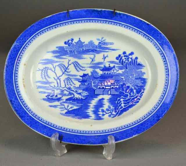 Appraisal: A Blue White Porcelain English PlatterBlue border with central Asian