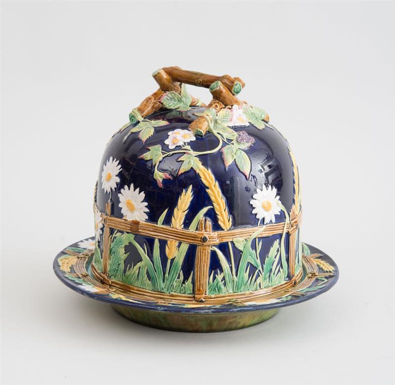 Appraisal: ENGLISH MAJOLICA CHEESE DISH AND DOME COVER Marked in underglaze