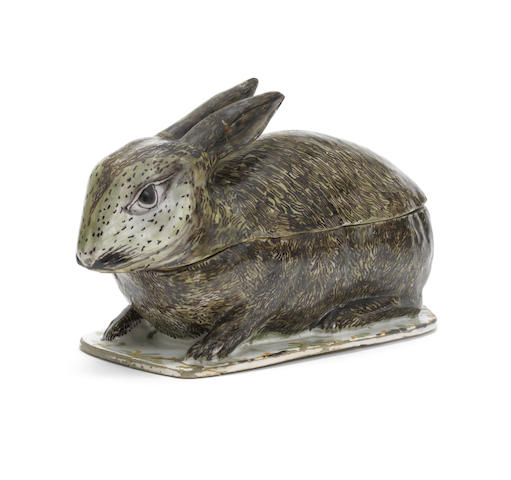 Appraisal: A faience rabbit tureen and cover probably Kellinghusen late th