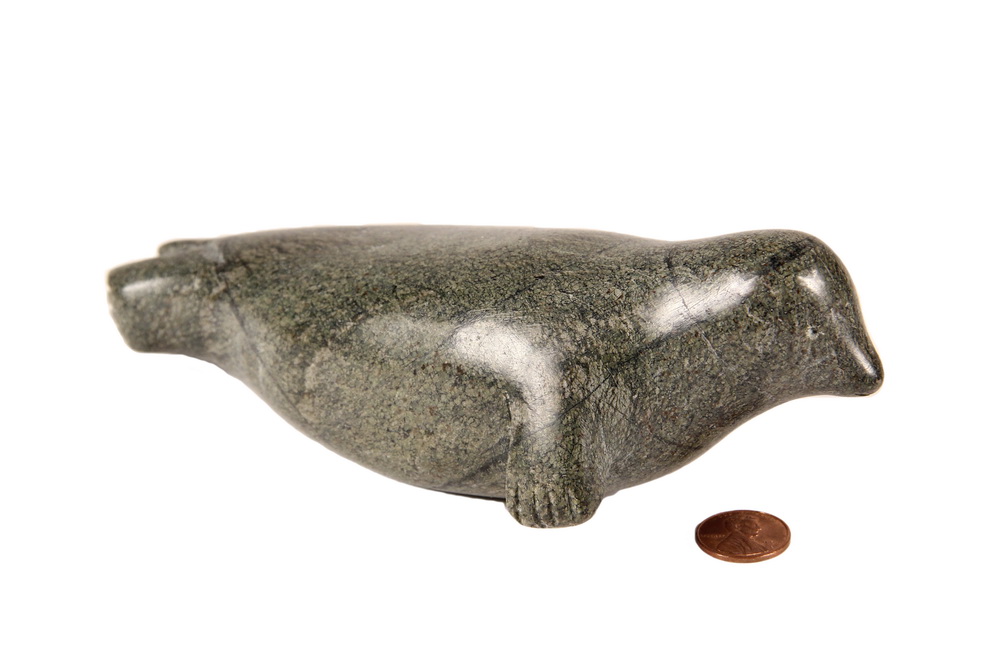 Appraisal: INUIT SOAPSTONE CARVING - Seal by Sarah Joe Qinuajua Puvernituq