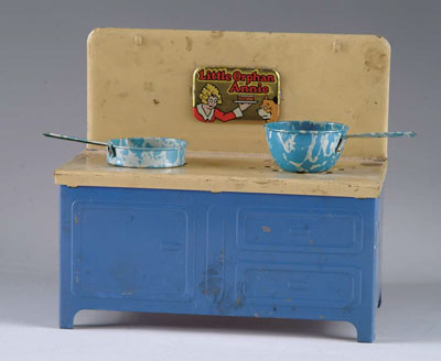 Appraisal: TIN TOY STOVE Little Orphan Annie tin stove with blue