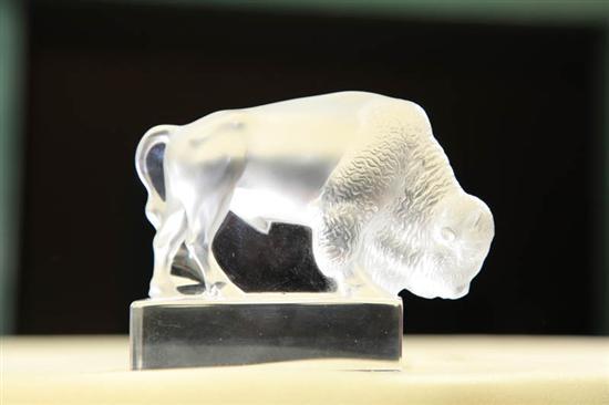 Appraisal: LALIQUE FIGURE Standing frosted glass buffalo on a clear base