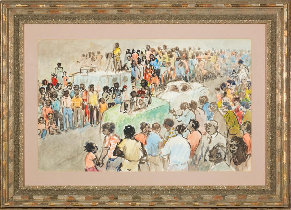 Appraisal: Southern School th c Parade watercolor on paper indistinctly signed