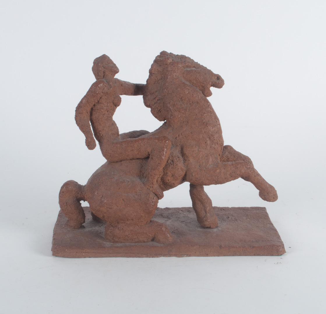 Appraisal: Pottery figure of woman on horse possibly Maquette