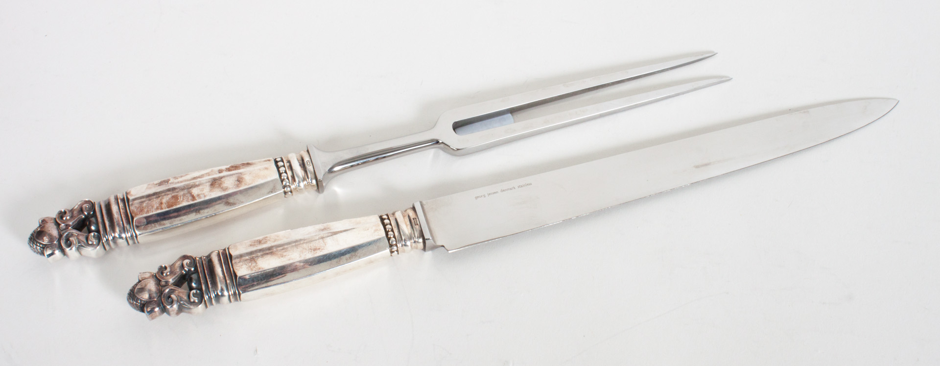 Appraisal: Georg Jensen sterling silver roast carving set in the Acorn