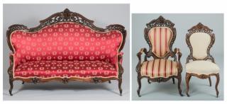 Appraisal: Meeks Rosewood Sofa and Chairs Victorian Sofa and Parlor Chairs