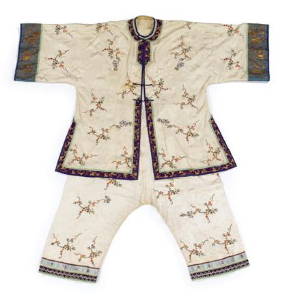 Appraisal: Chinese embroidered silk woman's tunic and trousers early th century