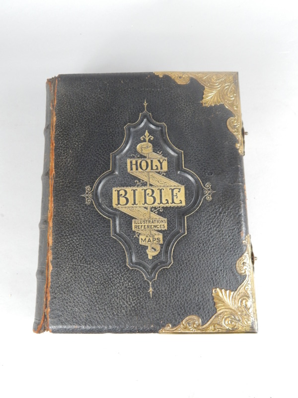 Appraisal: A leather bound copy of the Holy Bible with illustrations