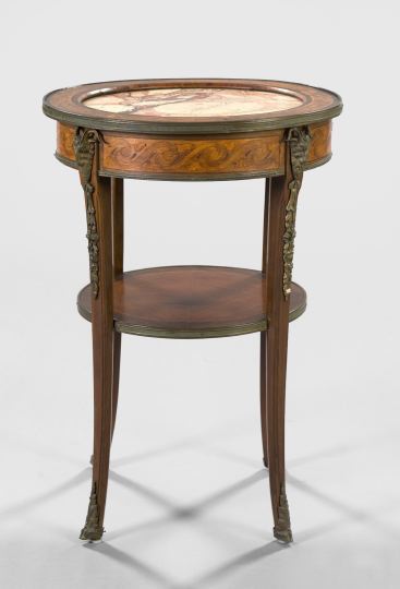 Appraisal: Napoleon III Mahogany Mixed Woods and Marble-Top Occasional Table third