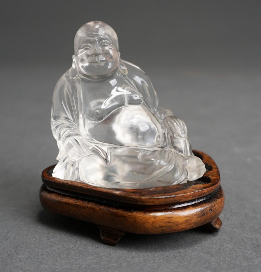 Appraisal: Chinese Rock Crystal Figure of Buddha on Wood Stand H